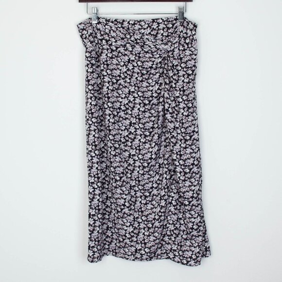 Abercrombie & Fitch Womens Floral Twist High Slit Midi Skirt Size L Dainty Fairy - Picture 1 of 8